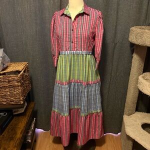 NWT Gretchen Scott Damsel Maxi Sunshine Plaid Dress - Pink, Blue, Green (Medium)